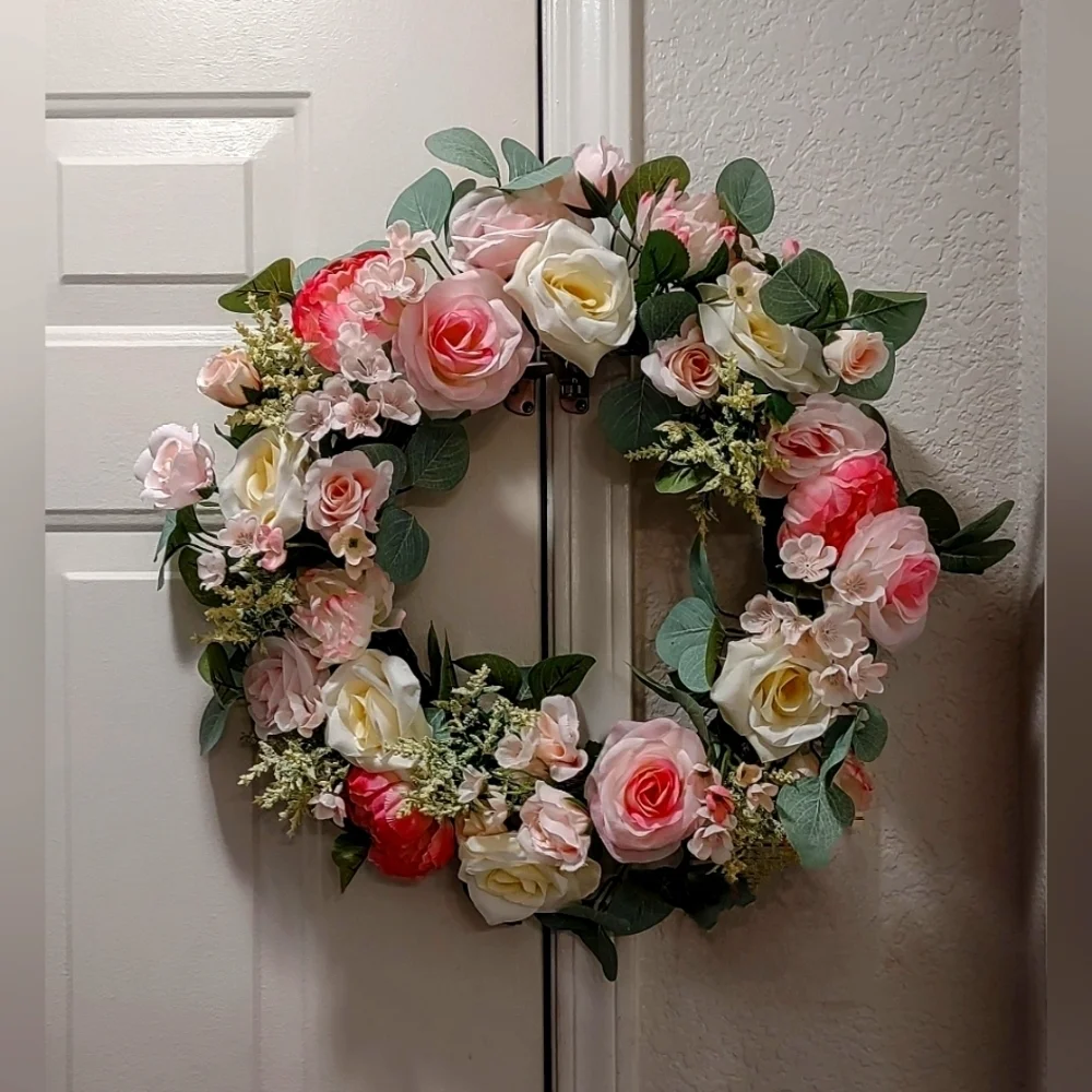 NWT ASHLAND SPRING 🌹 Wreath. Monet's Garden Le Jardin de Monet W/ Pink & Yellow